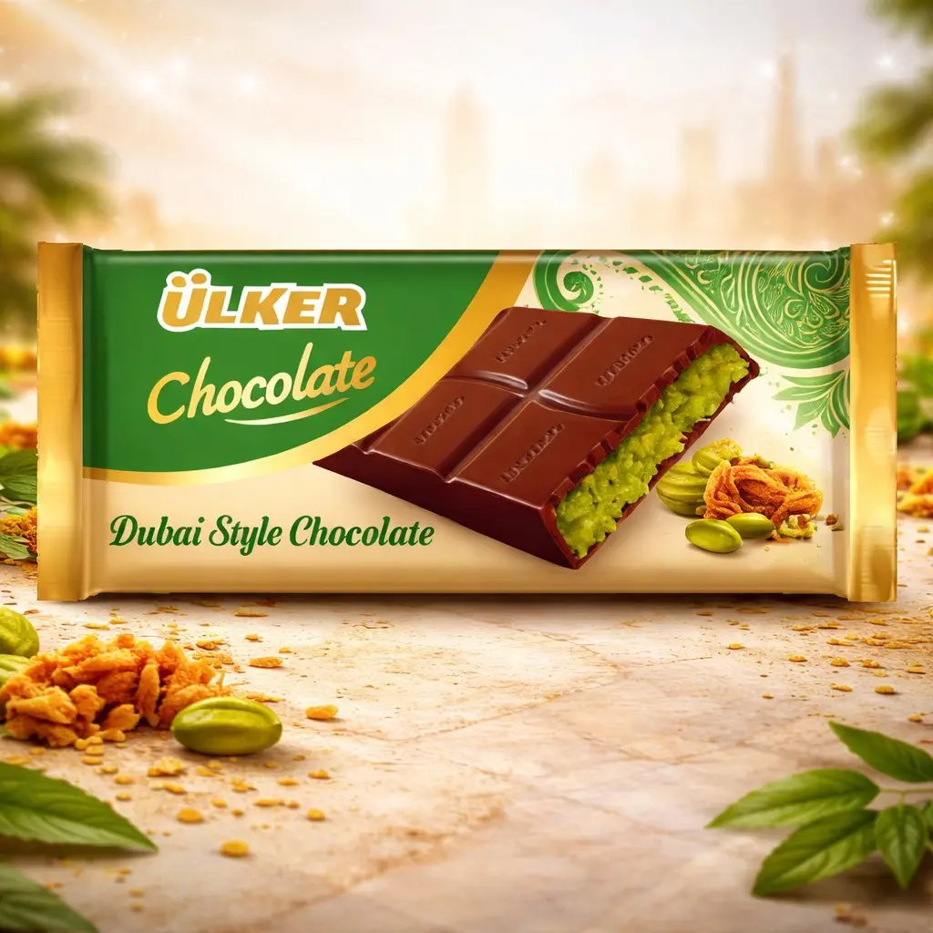 Ulker Dubai Chocolate Bar Pistachio 93gr (3.28 Fl Oz) | Luxury Rich Chocolate, Individually Wrapped Fresh, Premium Pistachio Cream Katafi Filling | Dubai Candy - The Famous Flavor (1/2/3/6 Pack)