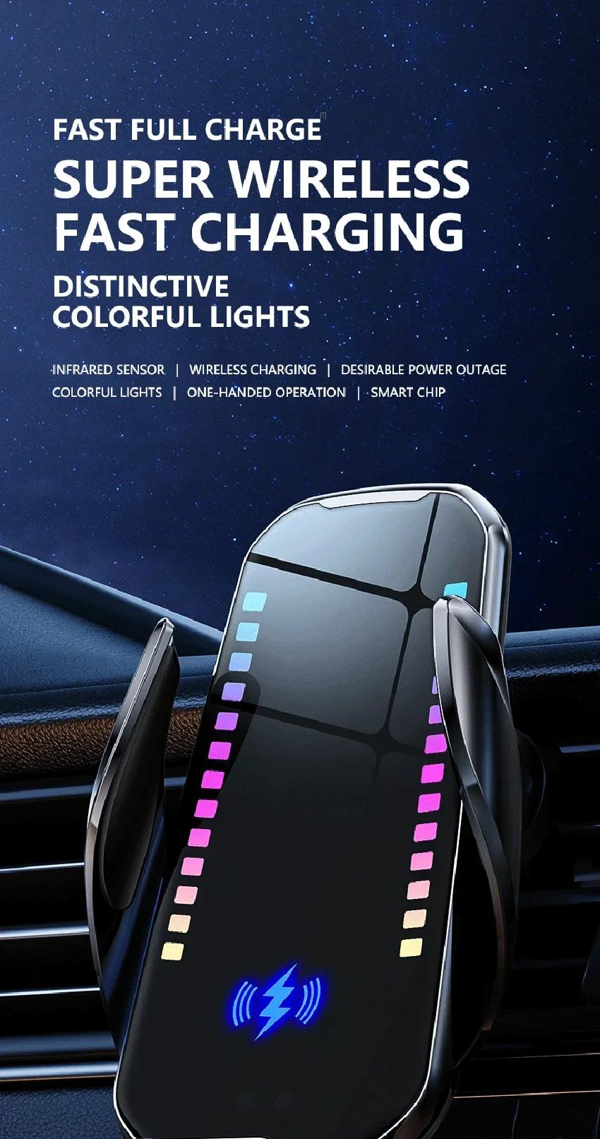 Car phone holder infrared sensing intelligent rhythm wireless charging can jump according to the sound waves Add rhythmic color light function to move with music car Accessories Automatic Mount Retractable Stand Adjustable Cellphone Clip Car phone holder infrared sensing intelligent rhythm wireless charging can jump according to the sound waves Add rhythmic color light function to move with music car Accessories Automatic Mount Retractable Stand Adjustable Cellphone Clip