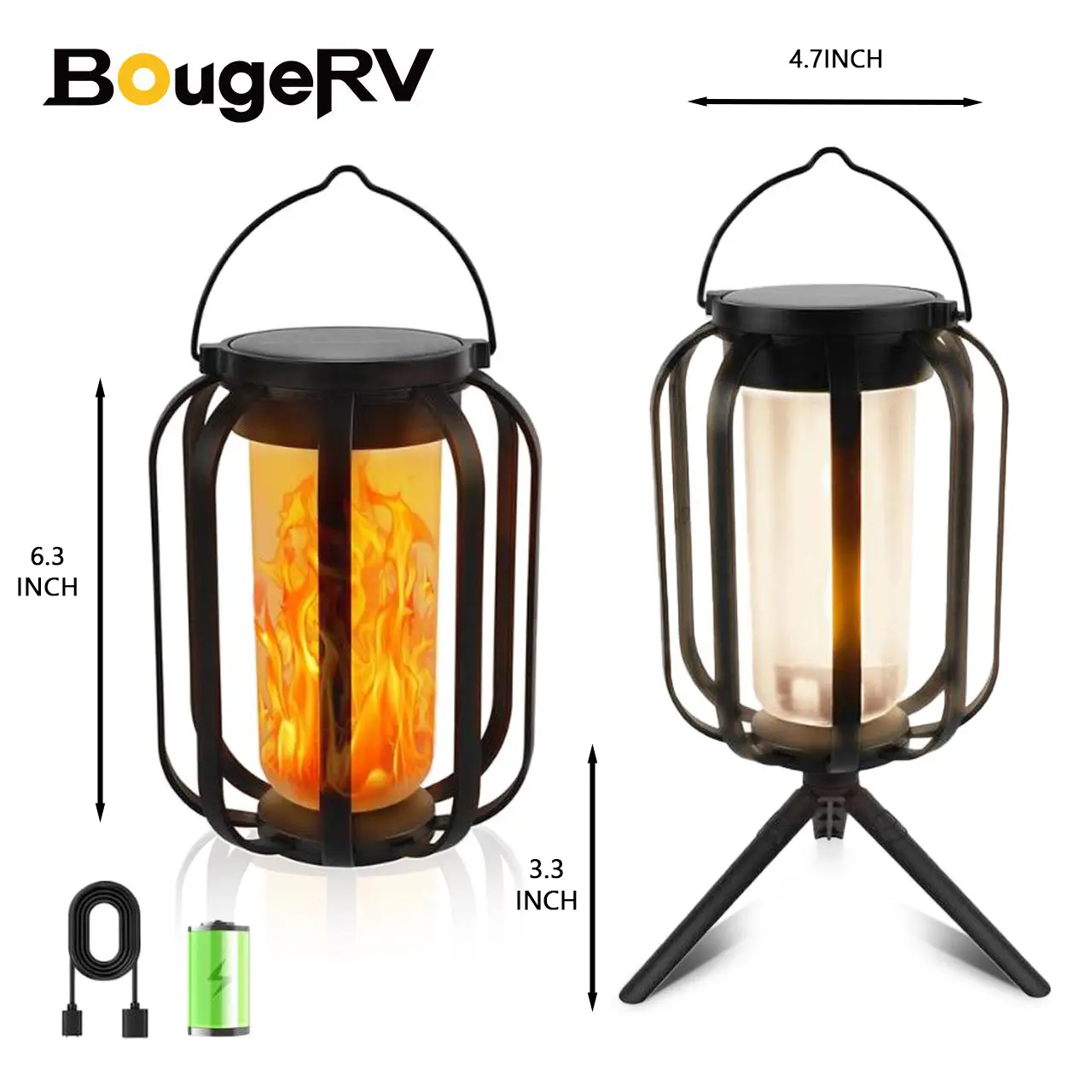 BougeRV Solar Halloween Lantern Outdoor Light – 9-Inch Waterproof with Flickering Flame Effect, Ideal Gift for Patio, Yard, Porch, Room Halloween Decorations, Monocrystalline Silicon Panel, 8-12H Runtime, 6.3x4.7x3.3