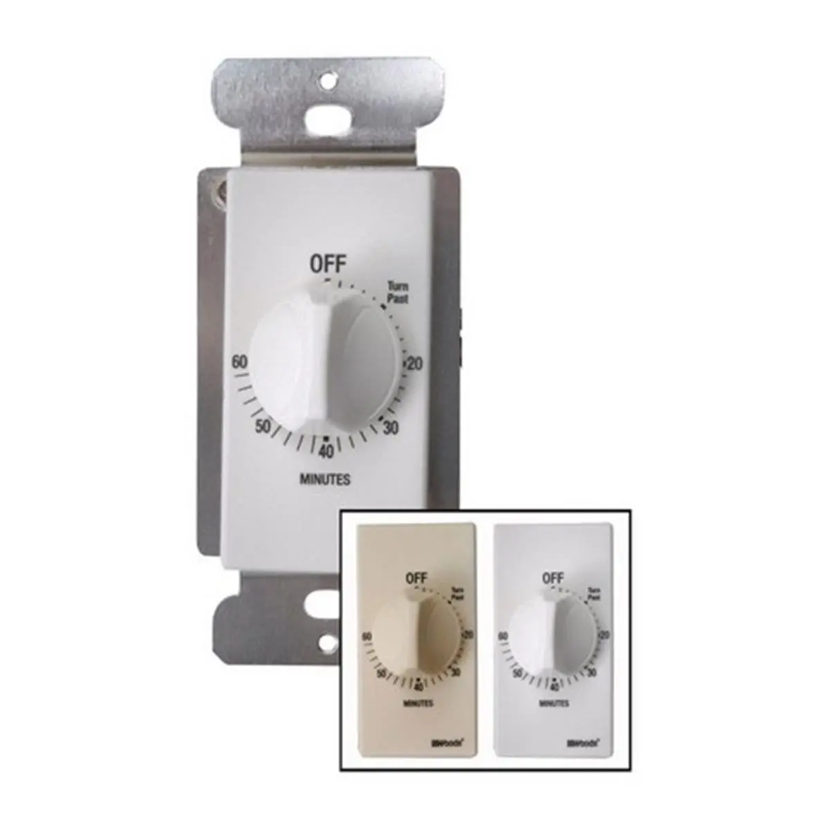 212 MAIN In-Wall Spring-Wound Switch Timer, White, 60-Minute Programmable Countdown with Auto Shut-Off, Fits Standard Plate, 125V, 2A, 24W, 2 Amps