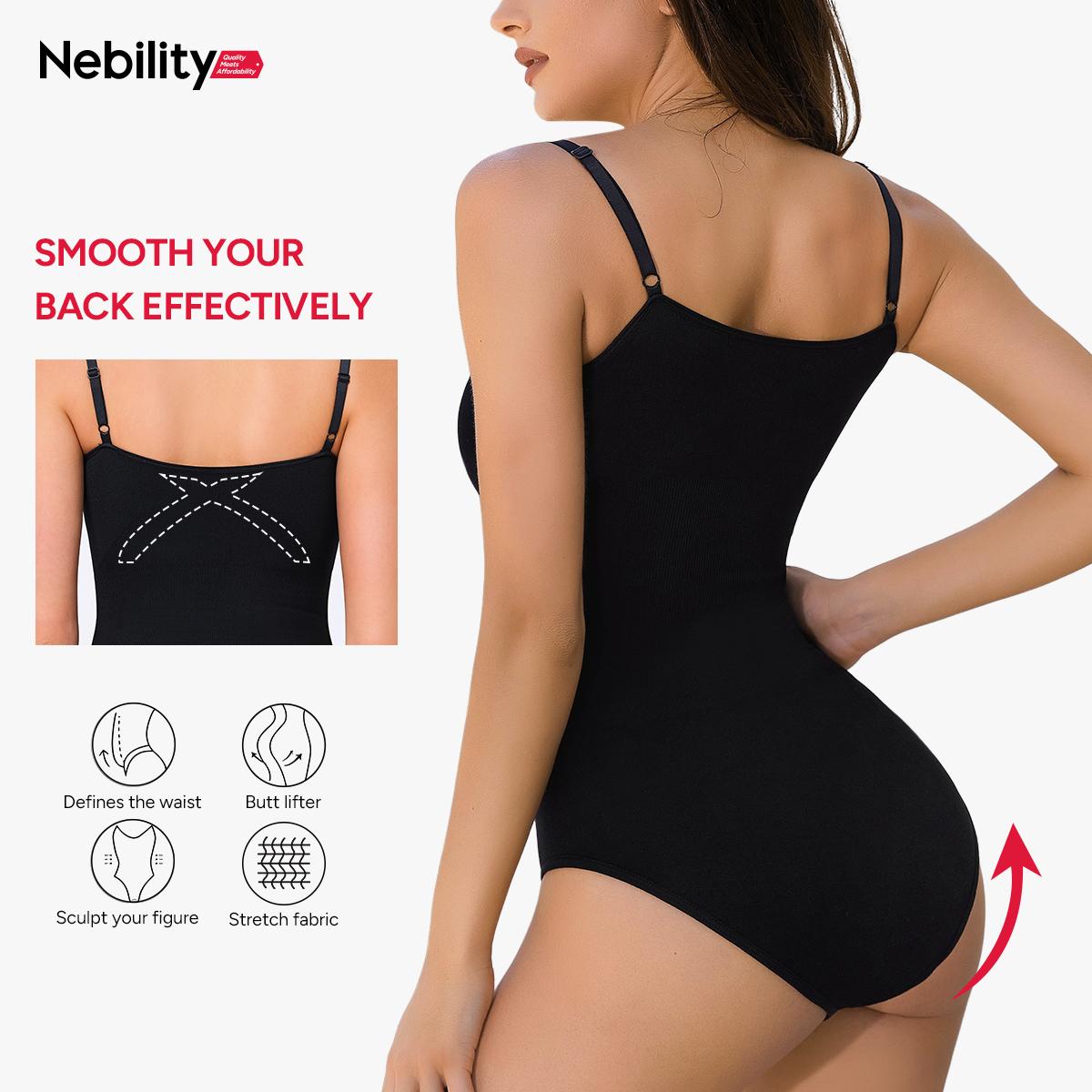 Nebility Women's Solid Seamless Camisole Bodysuit - Flat Neck Spaghetti Strap, Sleeveless Casual for Daily Wear, Minimalist Black Shapewear Vest Basic SpringStatements