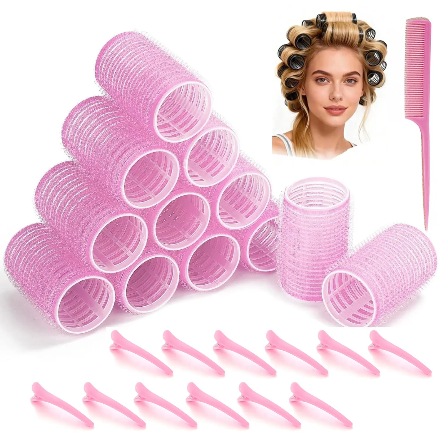 Women's Hair Curler Set, Hair Curling Tool, Heatless Styling Tool, Hair Tools, 12pcs Heatless Curlers with Clips and Comb, Suitable for Long, Medium, Short, Thick, Thin Hair
