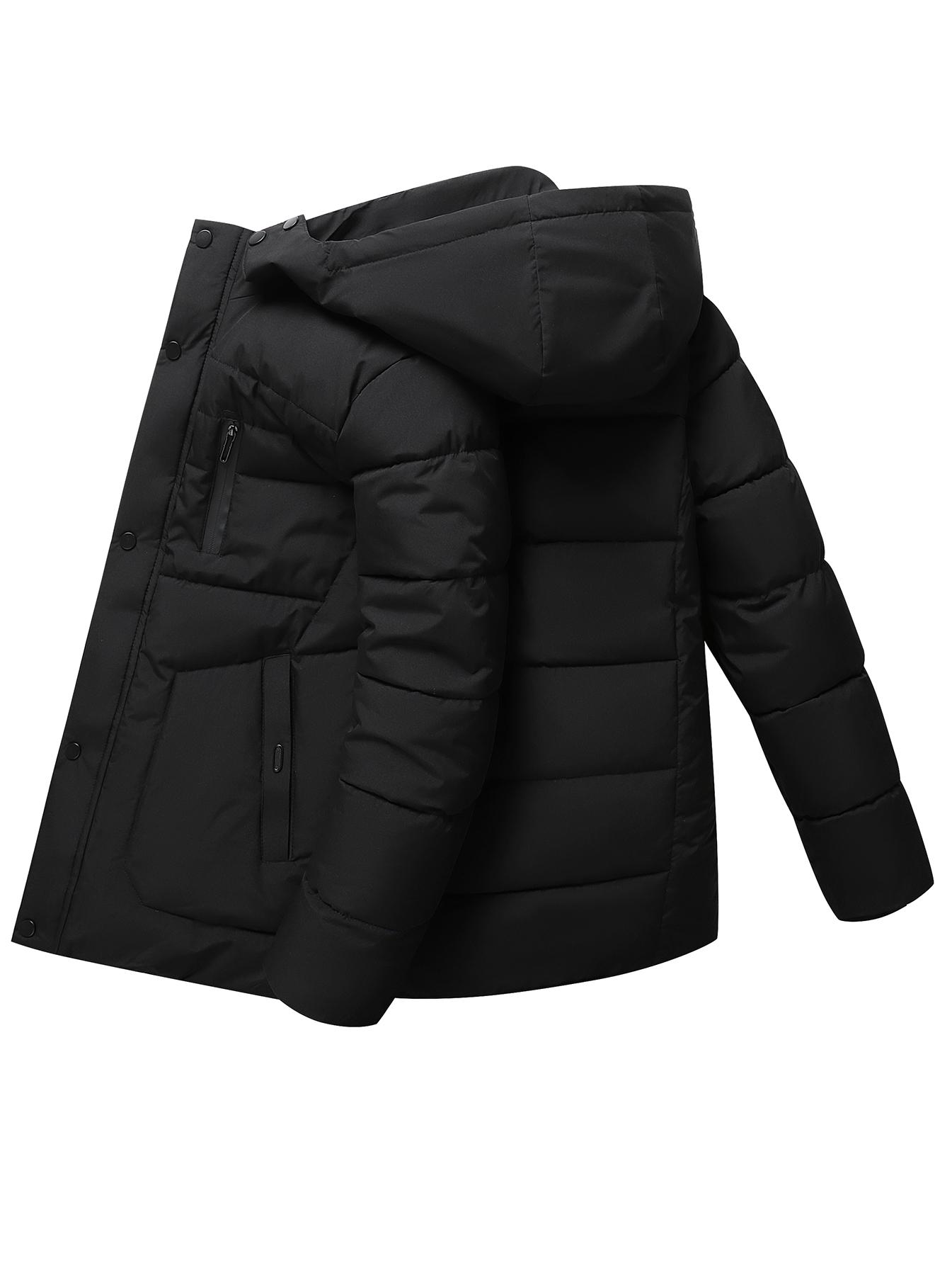 TJL Men's Black Quilted Hooded Jacket - Thermal Lined Zip Up Coat with Detachable Fur Hood by Fashion Brand Sherpa Fleece Long Sleeve Tops Casual Beige Plain