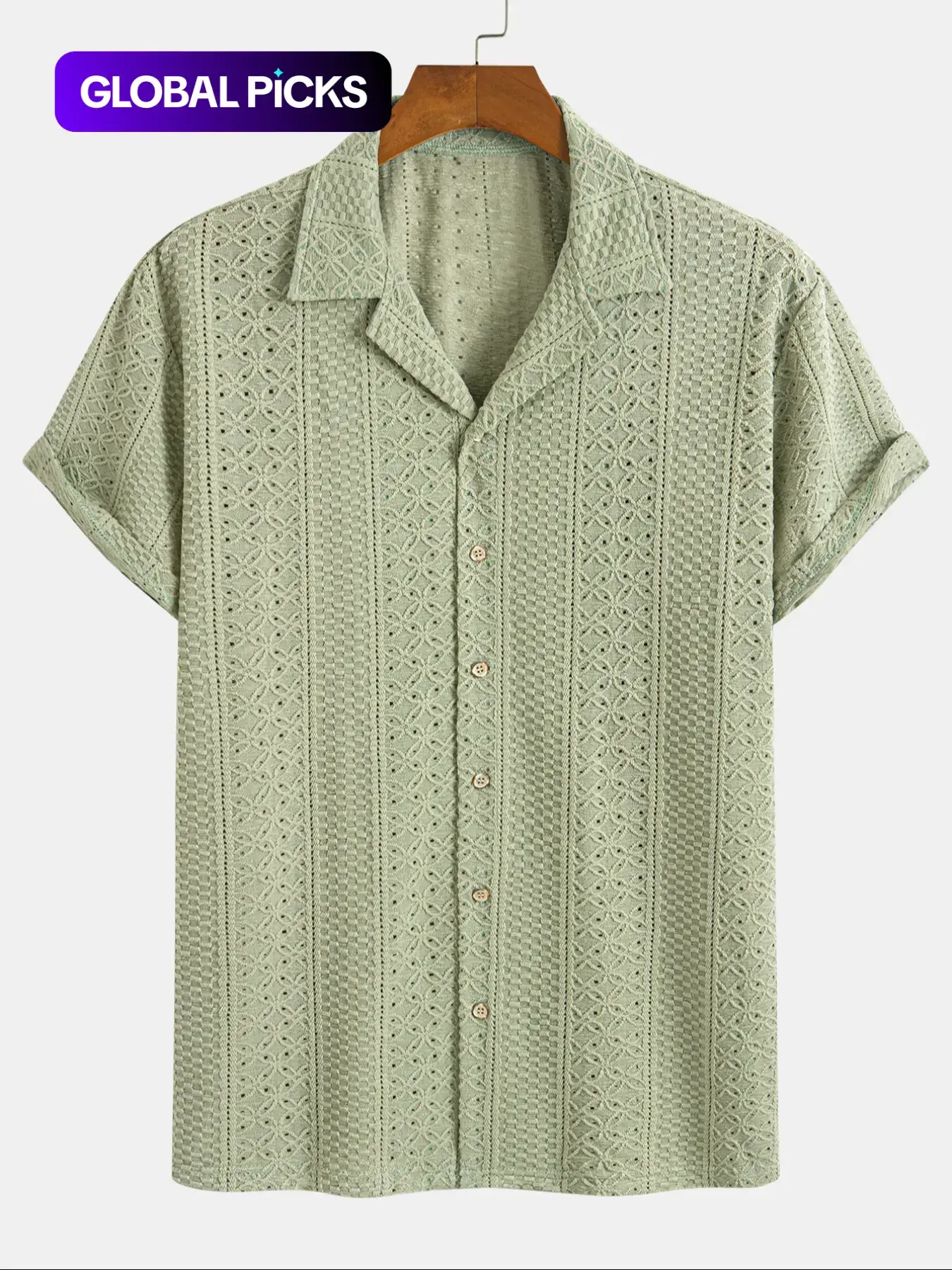 Men's Geometric Jacquard Short Sleeve Casual Comfy Collared Party Shirt, Loose Breathable Relaxed Fit Casual Comfy Breathable Top for Summer, Men's Clothes for Daily Wear, Tropical, Casual Stylish Menswear, Knit Shirts, Casual Outings Shirt