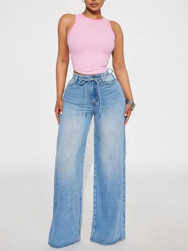 Beachfront Drapey Wide Leg Jeans - Vintage Wash