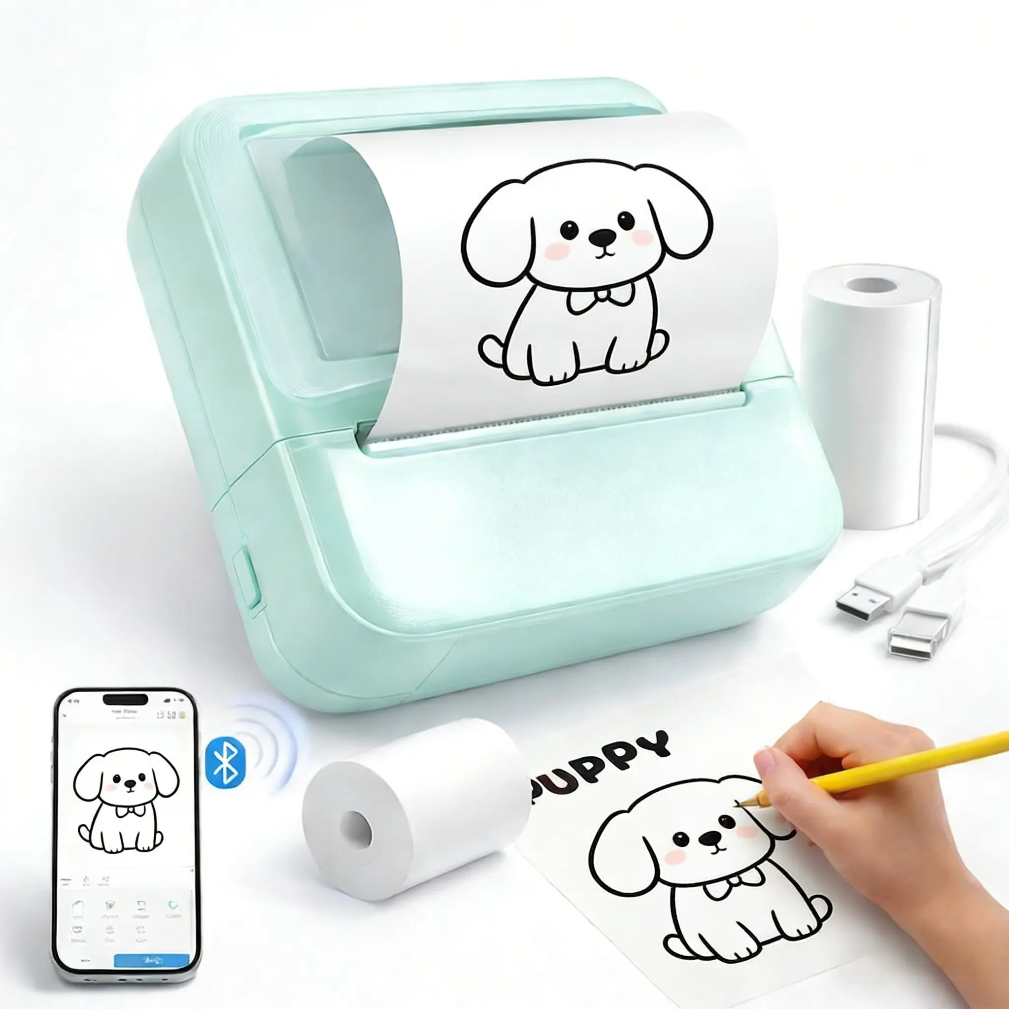 Portable Mini Thermal Handheld Printer - Inkless Wireless Mobile Label Printer for Android & iOS Phones, Prints Photos, Lists, Memos, QR Codes, Bookmarks, Thermal Printer
