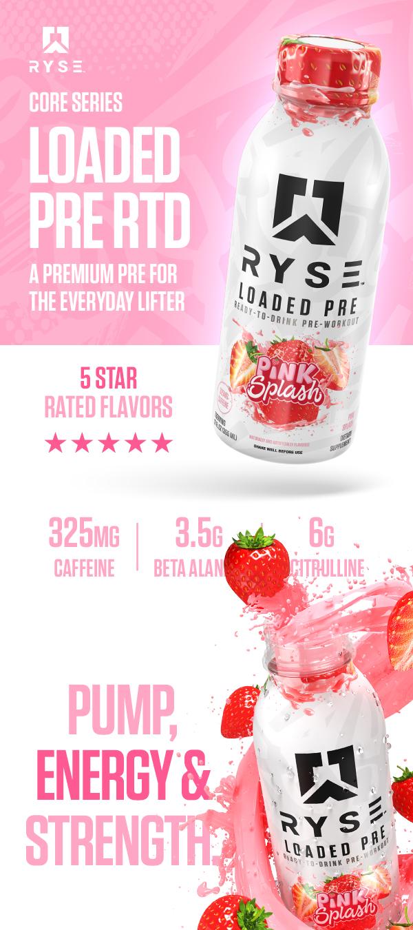 RYSE Loaded Pre Workout Drink - Sugar-Free, Ready to Drink Energy Supplement with 325mg Caffeine for Focus & Pump - 12 fl oz (Pack of 12)