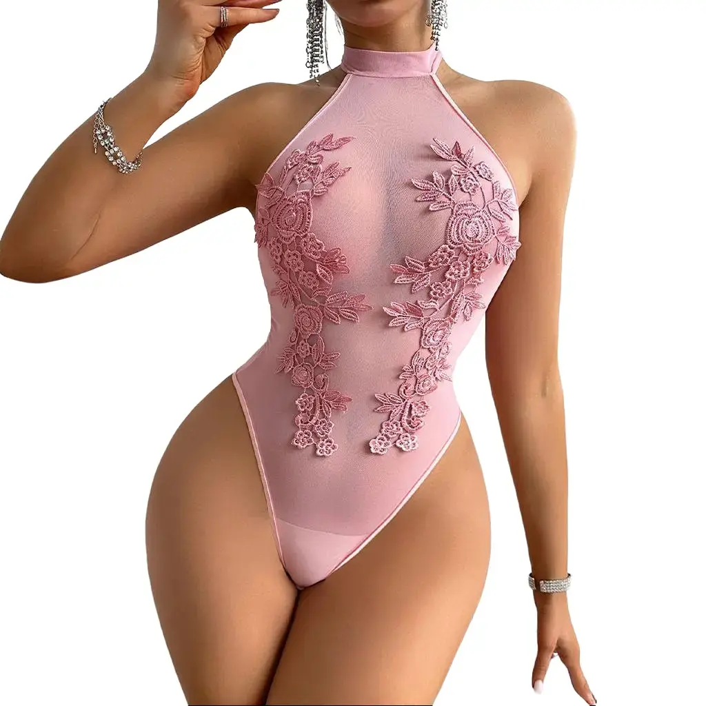 Avidlove Women's Mesh Sheer Floral Embroidered Bodysuit