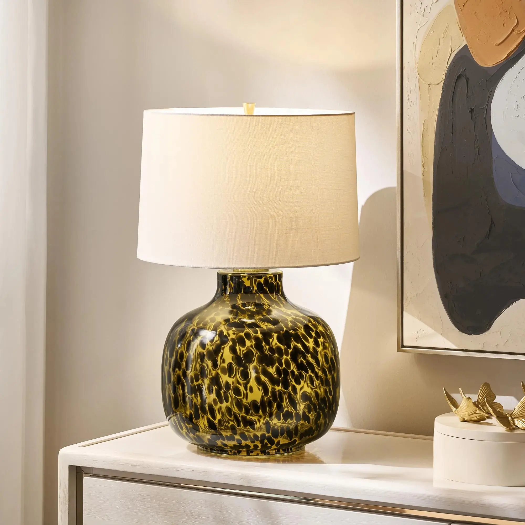 Z Gallerie Blair Indoor Artisan Craft Glass Table Lamp - 25" Chubby Silhouette, Tortoise, Ambient Light