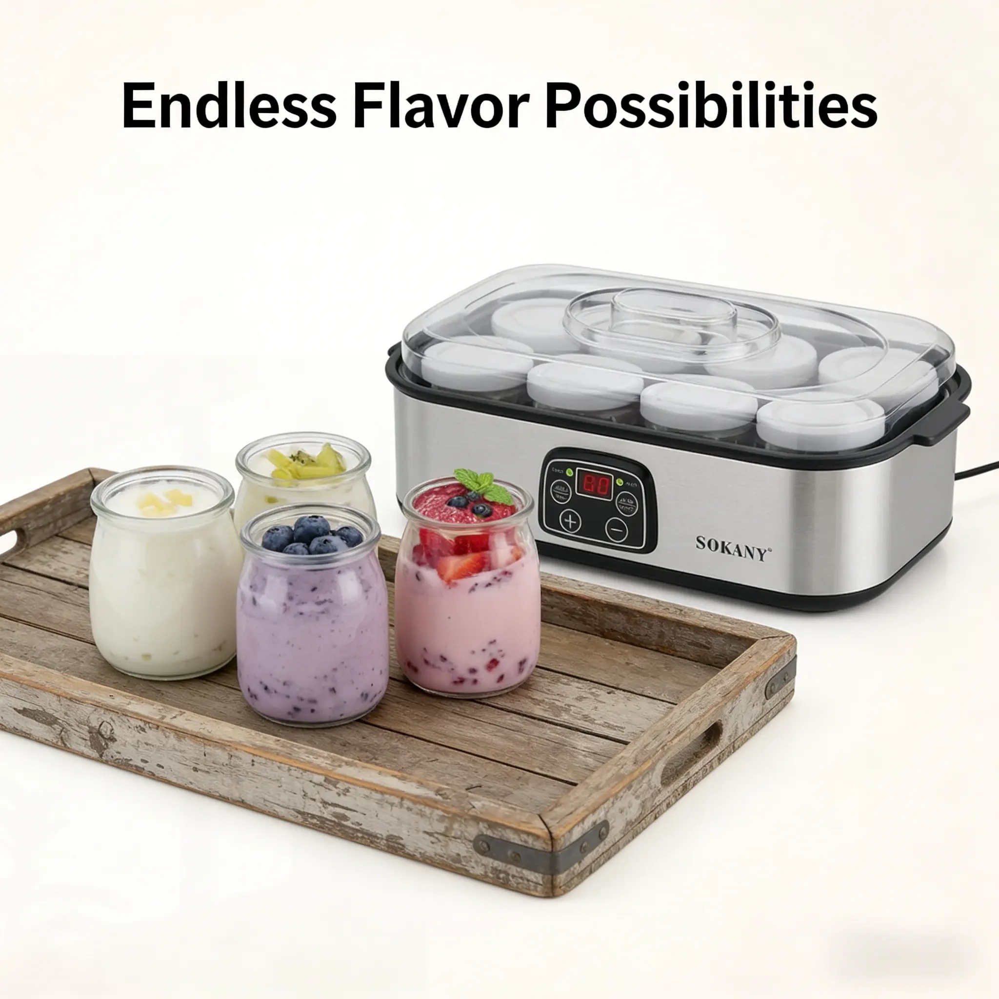 Fully Automatic Microcomputer-Controlled Household Yogurt Maker - 8-Cup Food-Grade Glass Container, Constant Temperature Fermentation, Packaging Preservation Design, 8-Hour Fast Homemade, Transparent Visible Lid for Home, Office, Dormitory Use