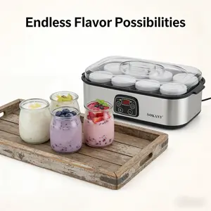 Household Fully Automatic Yogurt Maker with Microcomputer Constant Temperature Fermentation, Food Grade Glass Container, 8 Cups Packaging Preservation Design, 8 Hours Fast Homemade Yogurt, Transparent Visible Lid for Home Dormitory Office Daily Use
