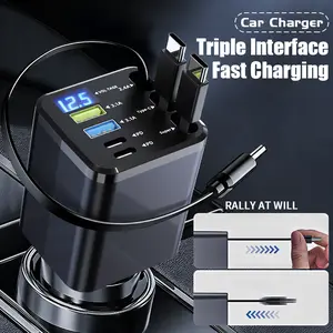 Retractable 7-in-1 Car Charger with Voltage Display & LED Screen - No Tangle, No Fuss!