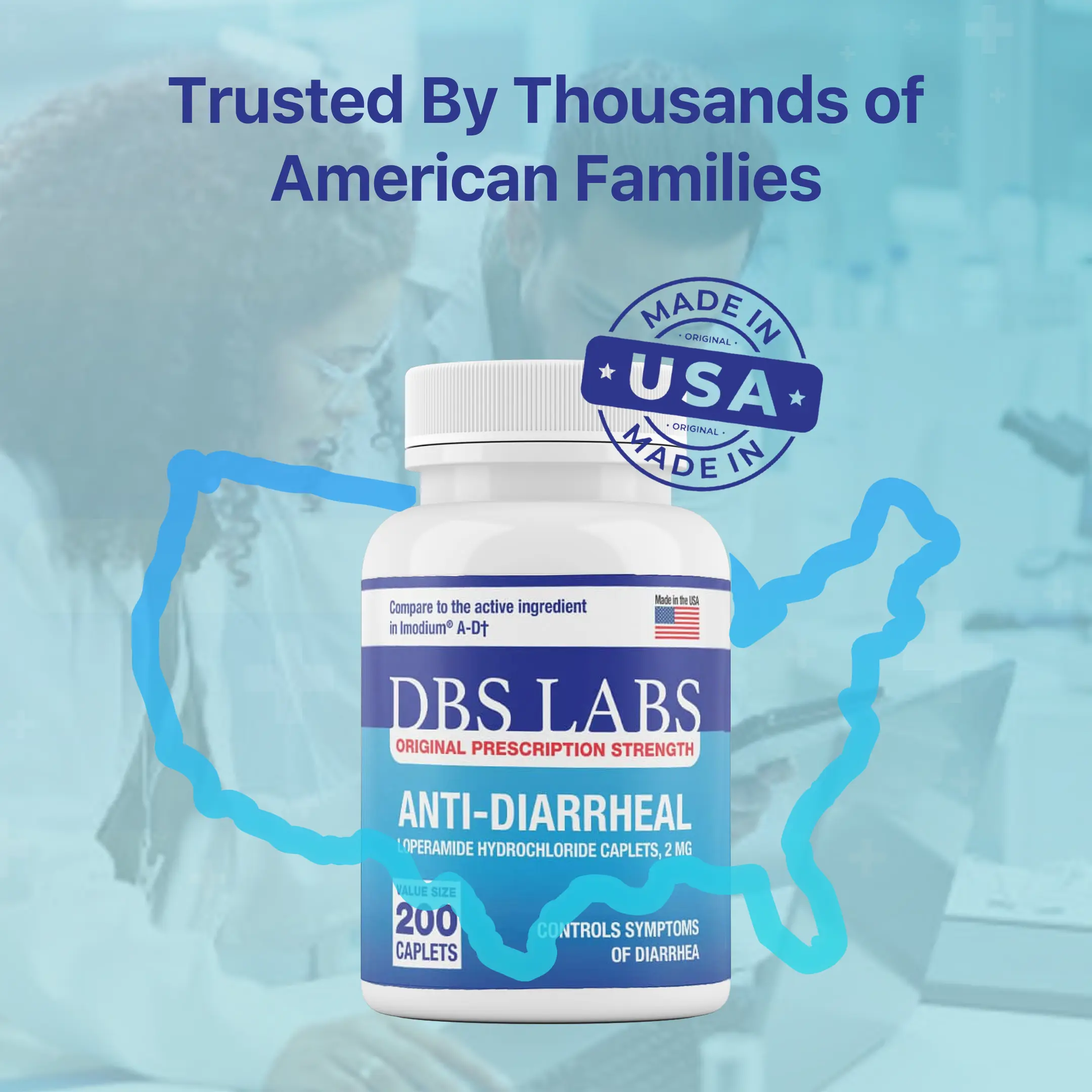 DBS LABS Anti-Diarrheal Caplets for Diarrhea Symptom Control, 200 Caplets