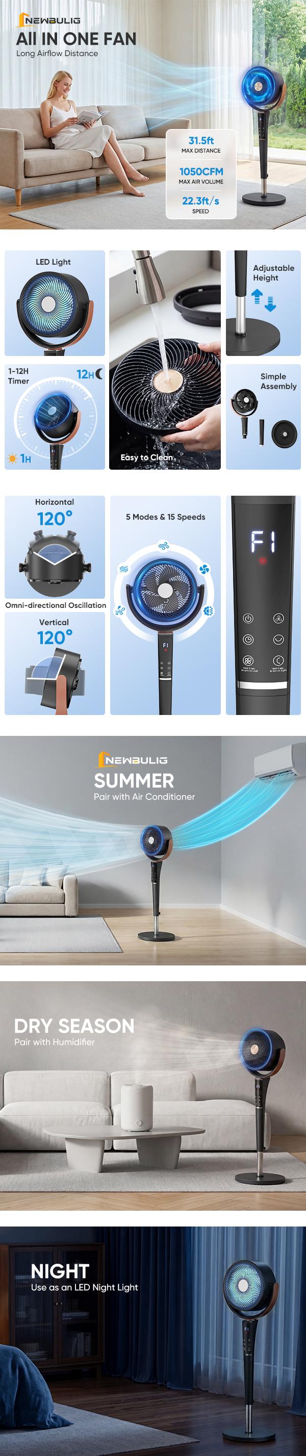 Bedroom Pedestal Fan, Quiet 20dB DC Air Circulator, 15 Speeds 5 Modes, 120° Oscillation, 12H Timer, 1050CFM Airflow, 37-45" Adjustable Height, LED Light, Standing Fan with Remote Bedroom Pedestal Fan, Quiet 20dB DC Air Circulator, 15 Speeds 5 Modes, 120° Oscillation, 12H Timer, 1050CFM Airflow, 37-45" Adjustable Height, LED Light, Standing Fan with Remote