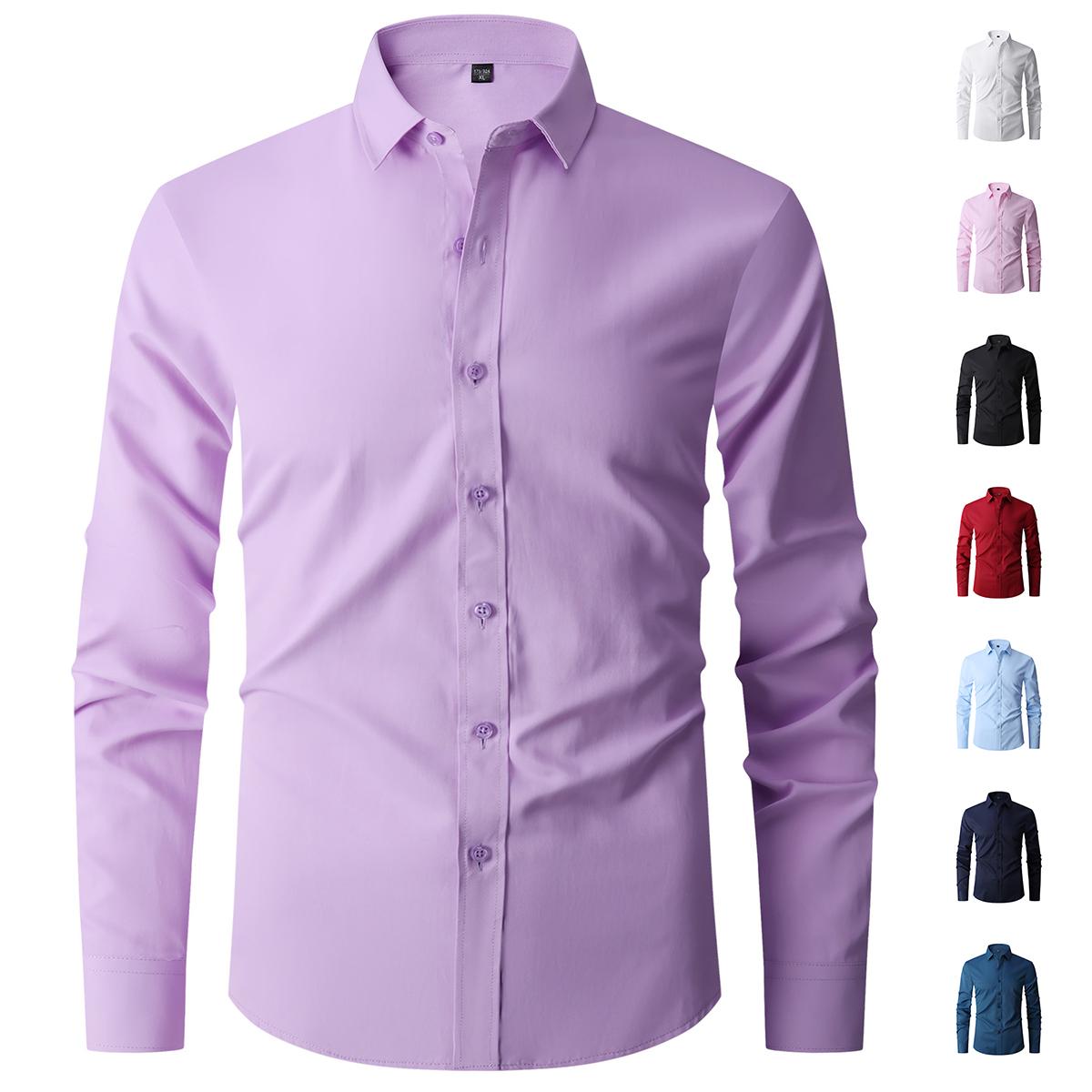 Men's Retro Fitted Dress Shirts 4-Pack, Wrinkle-Resistant Stretch for Business, Office & Weddings, No