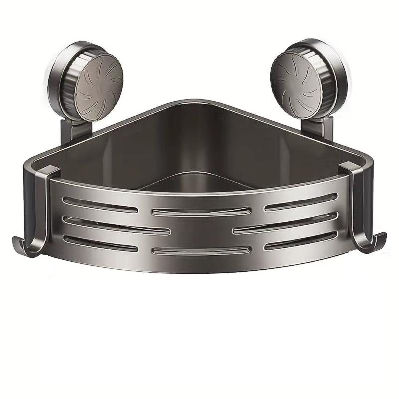 No-Drill Triangular Bathroom Storage Shelf with Strong Suction Cup and Multi-Use Hooks for Space-Saving Organization NONE