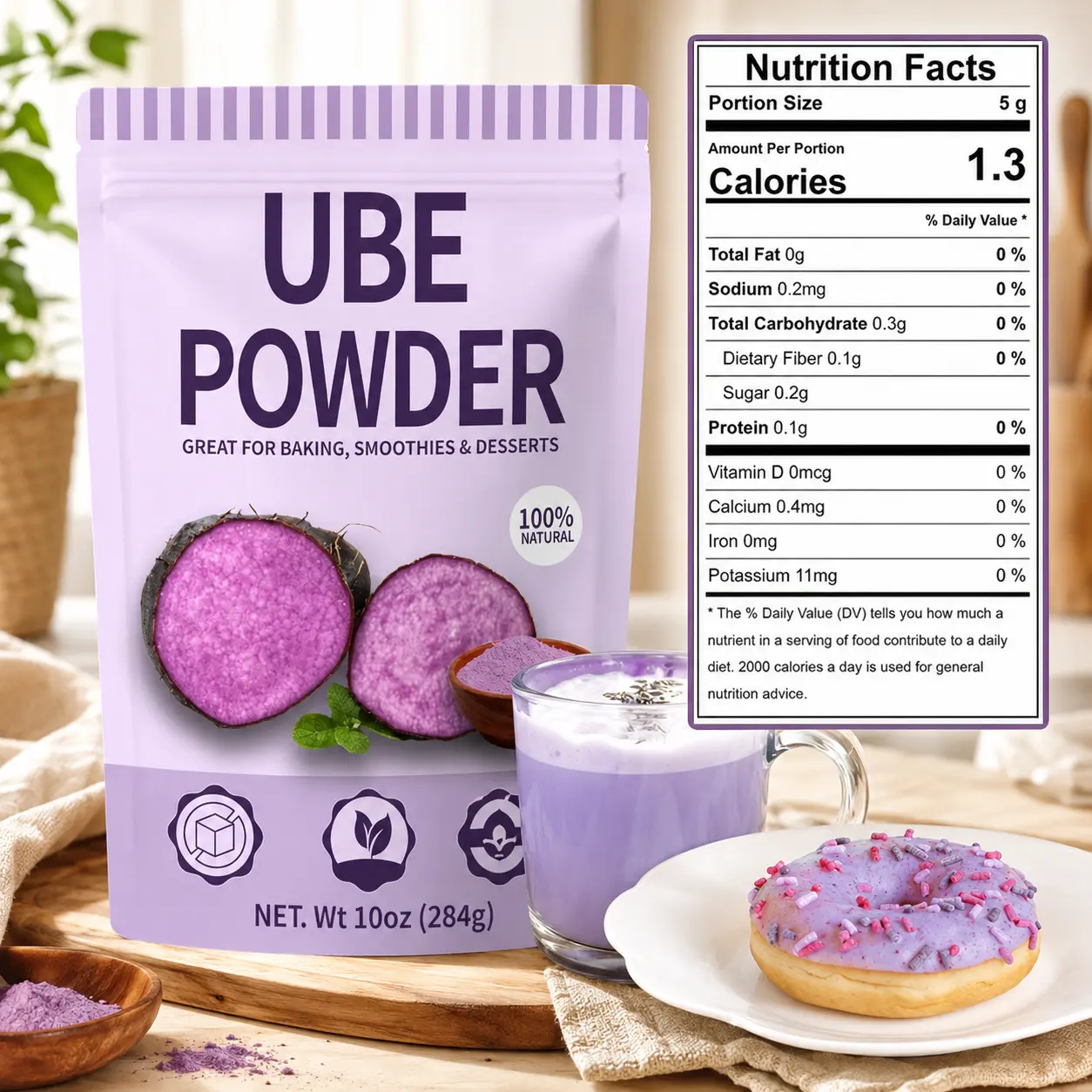 10oz Pure Natural Purple Ube Powder, Yam Powder for Baking, Purple Sweet Potato Food Color, No Sugar, Vegan & Sourced Superfood for Smoothies, Drinks & Desserts