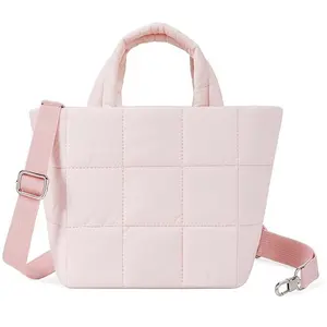 Quilted Down Bags Quilted Tote Bag Small Puffer Crossbody Bag for Women Lightweight Nylon Puffy Handbag with Adjustable Strap