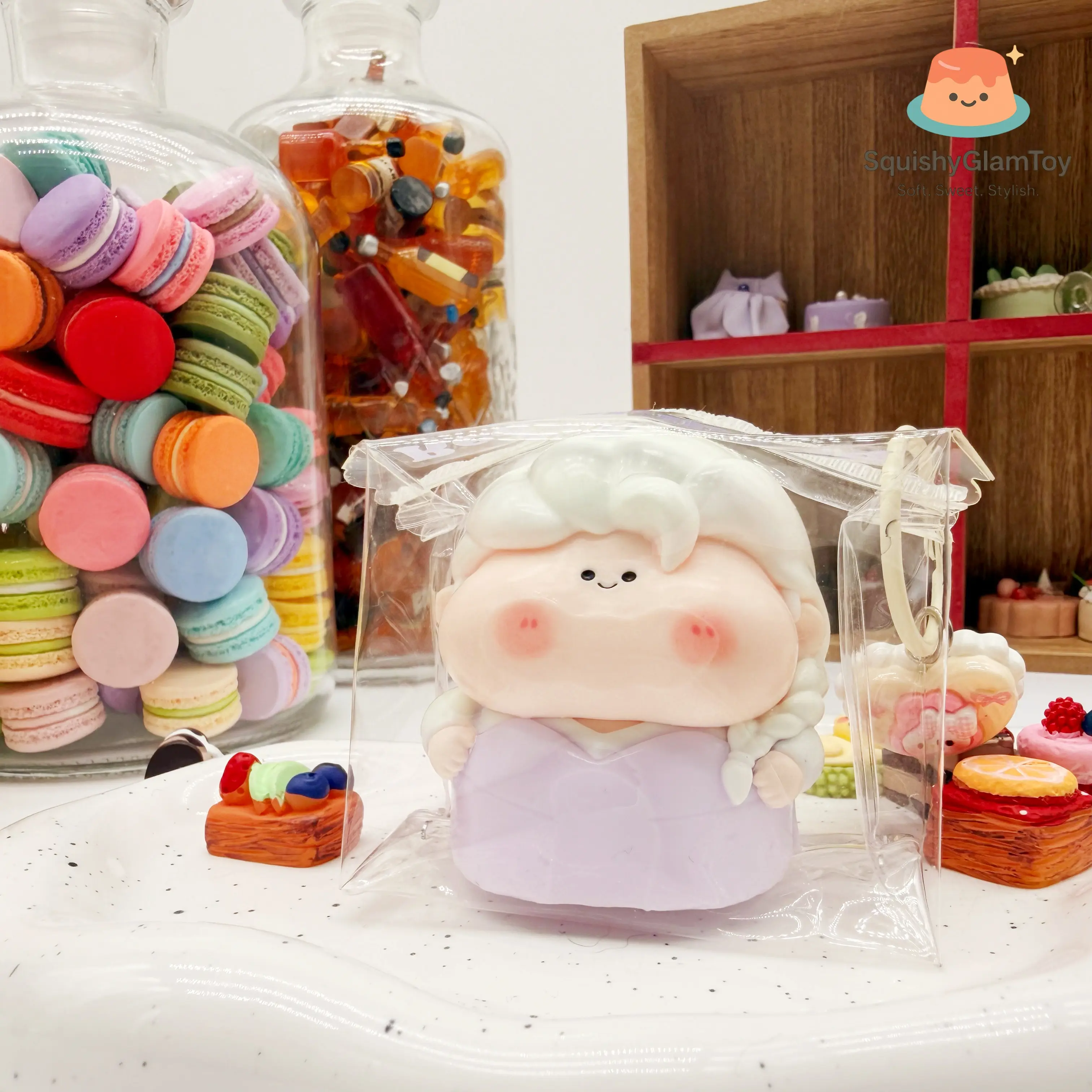 SquishyGlamToy White Hair Lavender Puff Princess Squishy  White Hair Princess | Lavender Pastel | Ultra Soft Slow Rising