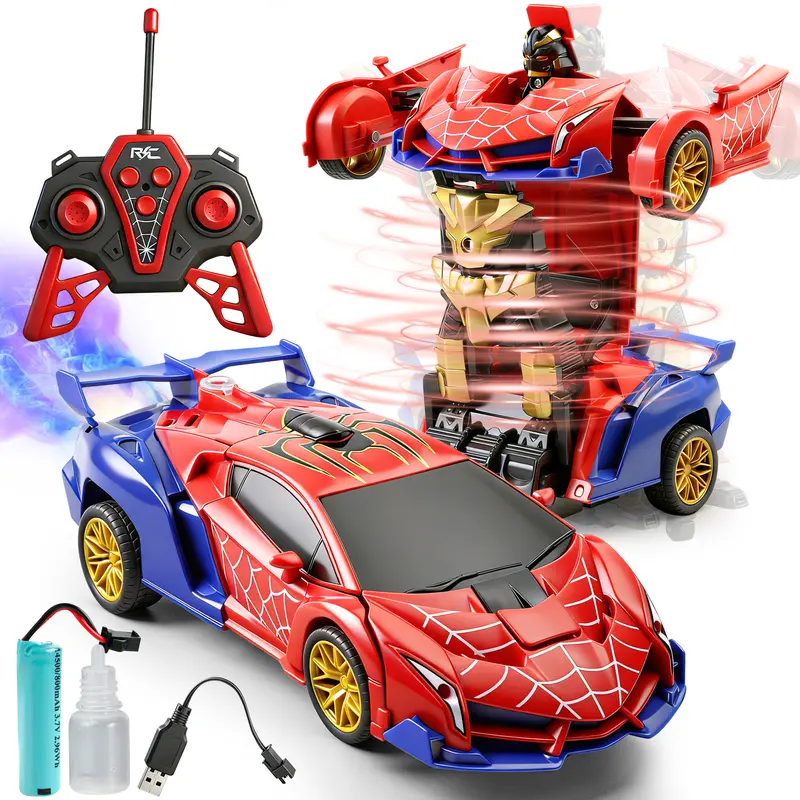RC Transforming Car Toy for Kids, Remote Control Car with Spray Mist, One Button Transform Robot Mode, 2.4GHz Control, Light Effects, Action Car Toy for Boys Girls