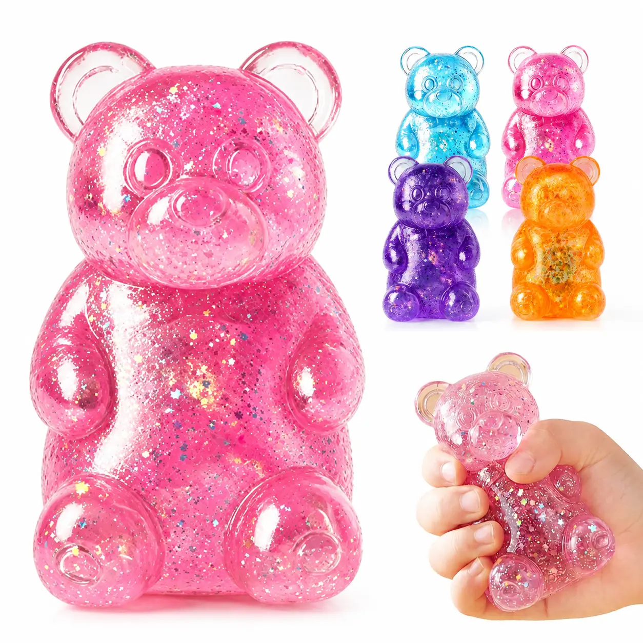 4 Pack Bear & Sugar Ball Designs, Anxiety Relief & Focus Toy, Maltose Filled Squeeze Toys for Sensory Play,Sensory Fidget Toy with Glitter Liquid Filling,Sensory Fidget Toys for Adults, Kids, Slow Rising Squishy Stress Ball