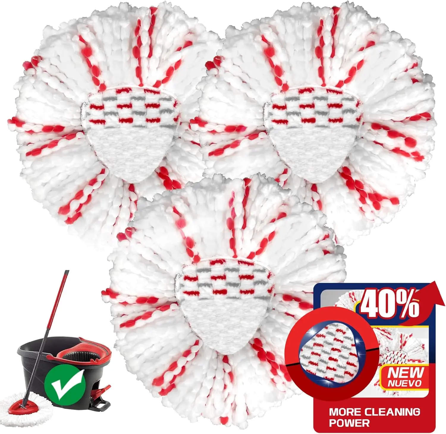 For O-Cedar EasyWring 1-Tank System 3 Pack Spin Mop Heads Refills with Scrubbing Pad Built-in Scrub Mop Deep Cleaning o cedar 40% More Efficient