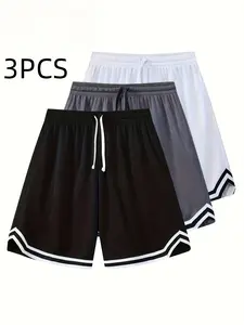 Men’s casual athletic shorts, 3-pack — breathable, moisture-wicking, suitable for sports and beach volleyball, also fine for everyday wear at home,summervibes