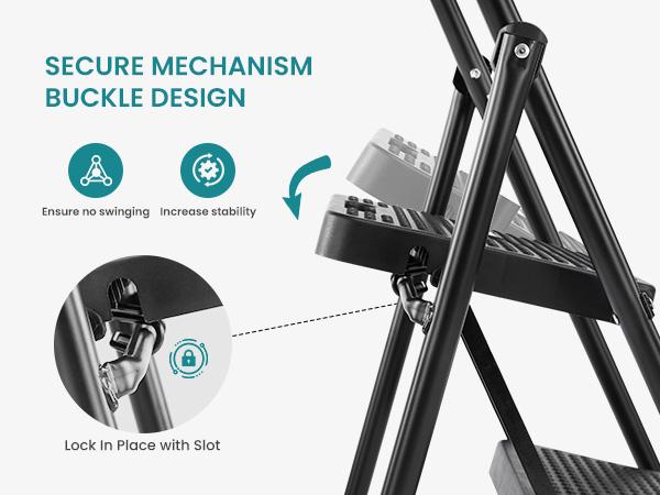 Step Ladder, Foldable Stool with Wide Pedal, Cushioned Handle, 800lbs Capacity for Home Kitchen and Outdoor, Black