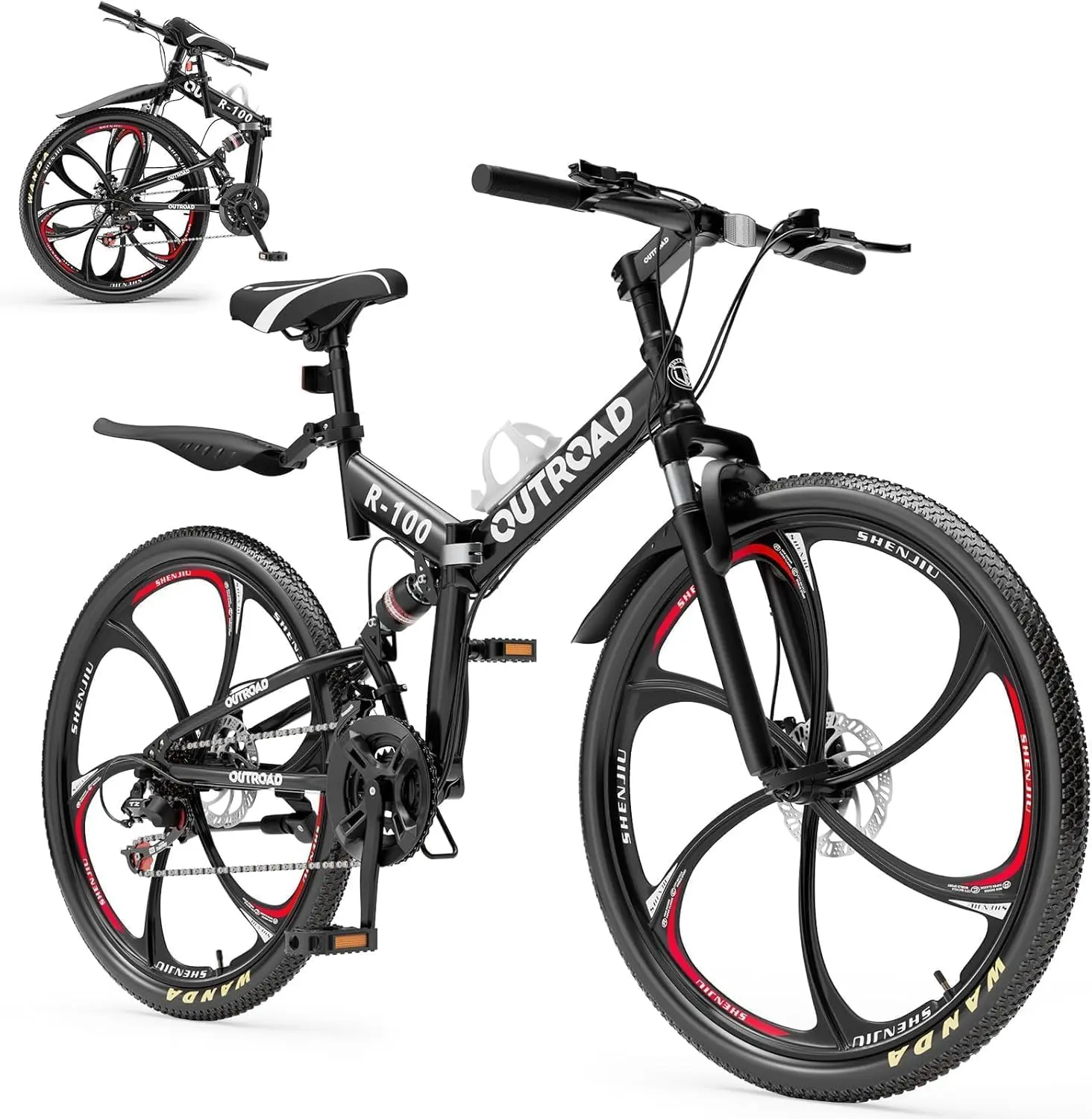 Max4out 26 Inch Folding Mountain Bike, 21 Speed Full Suspension Bicycle Dual Disc Brake Non-Slip Quick Release tire for Adults Men Women(Balck/Pink/Green/Orange/White/Purple)