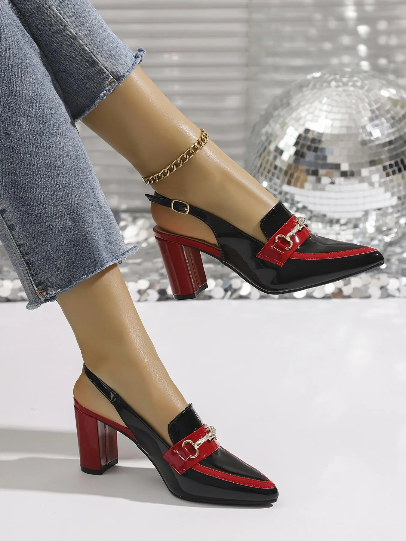 Women's Colorblock High Heel Shoes, Minimalist Heeled Sandals, Pointed Toe Fashionable Slingback Sandals, Dressy Sandals for Party, Daily Decor for Women & Girls, Elegant Party Heels, Colorblock Design Sandals