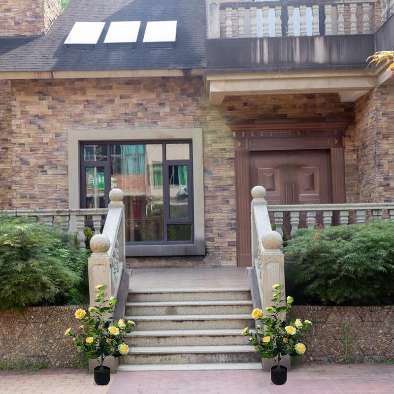 2 Pcs 3-foot Camellia Tree with Decorative Pebbles, Flower Pot, 24 Realistic Flowers, 188 Leaves for Indoor, outdoor courtyard Home Decor