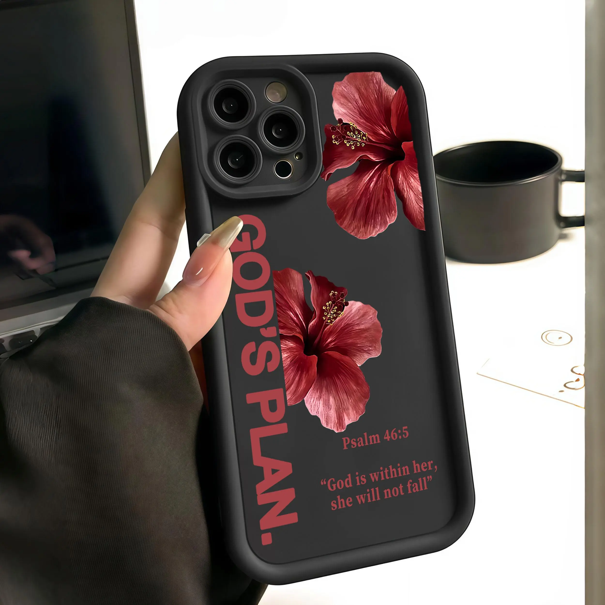 God's Plan Psalm 46:5 Floral Pattern Phone Case for iPhone 17 Pro Max 16 15 Plus Air 14 13 12 11 TPU Protective Case | Lanyard Phone Case Phone Case For iPhone 17 16 15 14 13 12 11 PRO PLUS MAX Phone Case #TYJTSJ9