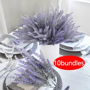 10 Bundles Artificial Lavender Fake Flowers Faux Plastic Plants for Home Wedding Kitchen Garden Patio Window Box Office Table Centerpieces Indoor Outdoor Decor