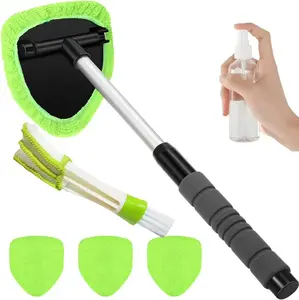 Windshield Cleaner Tool with Extendable Handle,Portable Car Interior Window Cleaning Kit , 3Microfiber Towel Pads, Auto Glass Wiper for Windshield, Trucks, SUVs, RVs, and Home Windows squeegee Telescoping