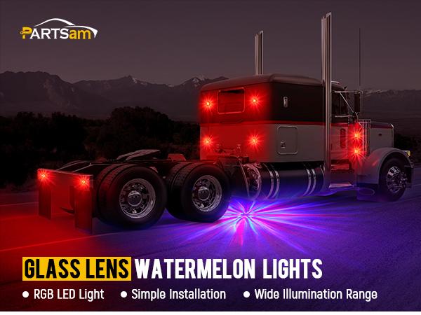 Partsam 2Pcs LED Glass Watermelon Lights, Clear Lens Watermelon Marker Lights Turn Signal for Semi Truck, Compatible with Freightliner Kenworth Peterbilt
