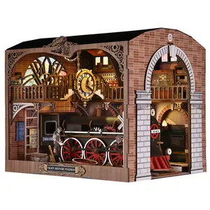 ETKVR CH06 Book Nook Kit, Book Nook Kits for Adults, DIY Miniature Dollhouse Kit 3D Wooden Puzzle Booknook Bookend with LED Light