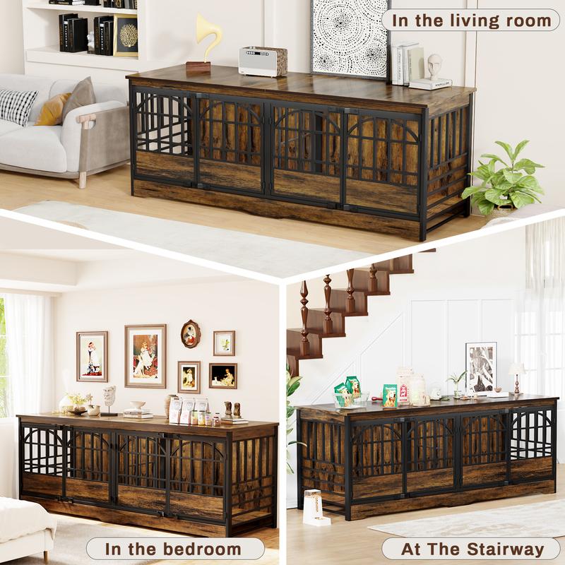 COZPAW Heavy Duty Dog Crate Furniture, 52/78/86 Inch Wooden Dog Kennel Indoor for XLarge Breed, Dog Crates for Large Dogs with Double Doors, Decorate as House TV Stand, End Table-White Brown