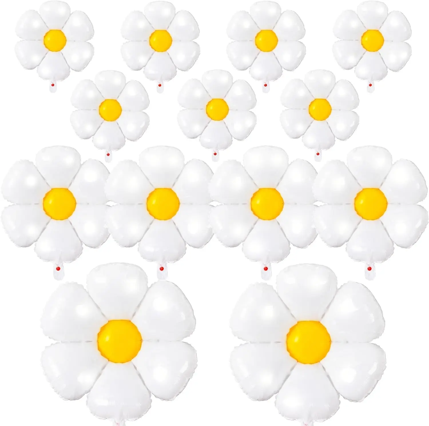 Daisy Flower Foil Balloons, 14pcs White Mixed Sizes Festive Decorations for Girls' Birthday Parties, Baby Showers, Weddings