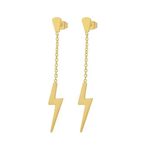 Stately Steel Stainless Steel Lightning Bolt Drop Earrings