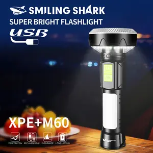 【SD-5441】SMILING SHARK Rechargeable Torch Light Bright LED Magnetic Flashlight 12Mode With COB Side Light Red Light Type-c Outdoor Hiking