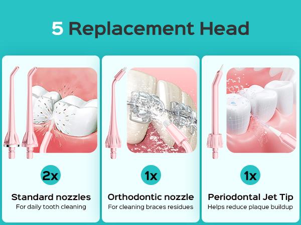 COSLUS C50 Portable Water Flosser for Teeth: 4 Modes & 5 Intensity Levels Professional Electric Dental Pick for Sensitive Gums, Braces & Orthodontic - Cordless for Travel Use, for Adults, BPA-Free, Pink