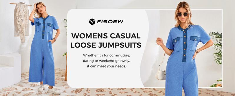 Fisoew Womens Casual Loose Jumpsuits Short Sleeve V-Neck Button Down One Piece Outfits Wide Leg Summer Long Pant Rompers with Pockets #Springtok #TikTokShopJumpstartSale Fisoew Womens Casual Loose Jumpsuits Short Sleeve V-Neck Button Down One Piece Outfits Wide Leg Summer Long Pant Rompers with Pockets #Springtok #TikTokShopJumpstartSale