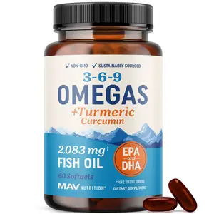 MAV Nutrition Omega 3 6 9 + Turmeric Curcumin Supplement High in EPA & DHA Fish Oil Non-GMO 60 Softgels for Mobility Cognitive & Heart Health