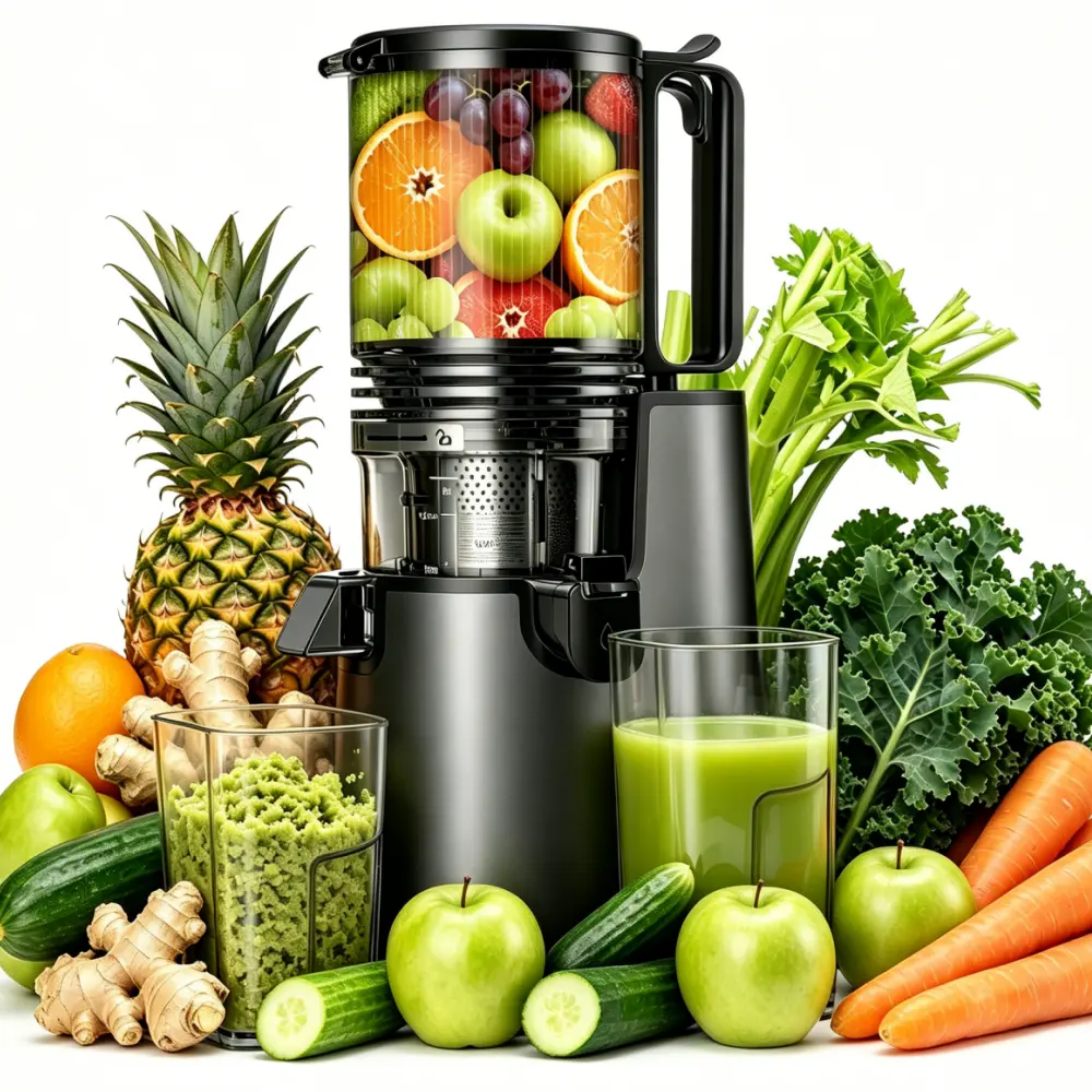 LQZ 350W Cold Press Juicer - Slow Masticating, 5.4 Inch Feed Chute, High Juice Yield, Easy Clean, 55rpm Technology for Whole Fruits & Veggies,sohochic