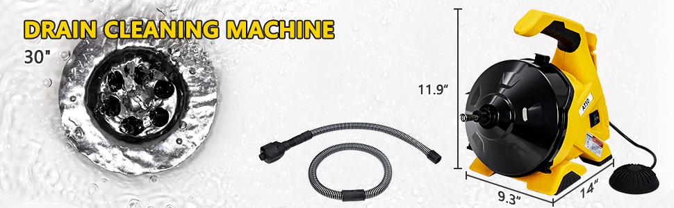 【GARVEE】Drain Cleaner Machine 30Ft, Auto-feed Electric Drain Auger for 3/4In - 2In Pipes, Cable in Piano Wire with Foot Switch, Sewer Snake for Sinks/Toilets/Floor Drains