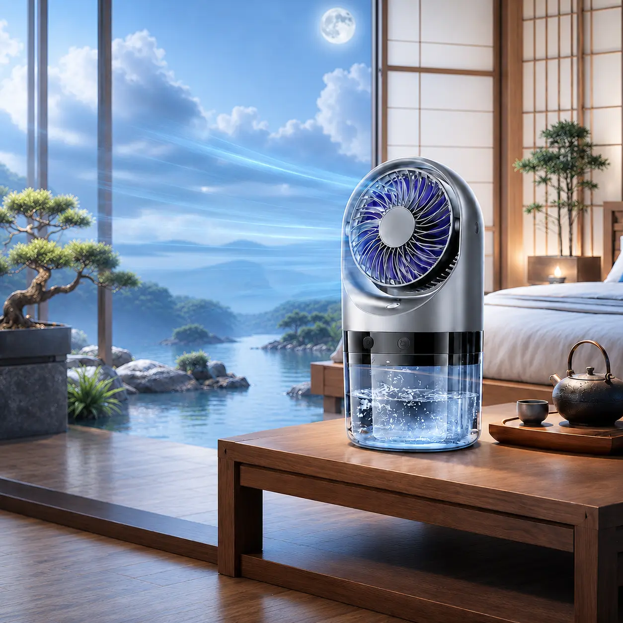Portable All-in-1 Fan - 5000mAh Air Conditioner Humidifier Mist Fan with USB-C Charging, Multiple Wind Speeds, Mini Rechargeable Design for Home, Office Use, Fan Portable