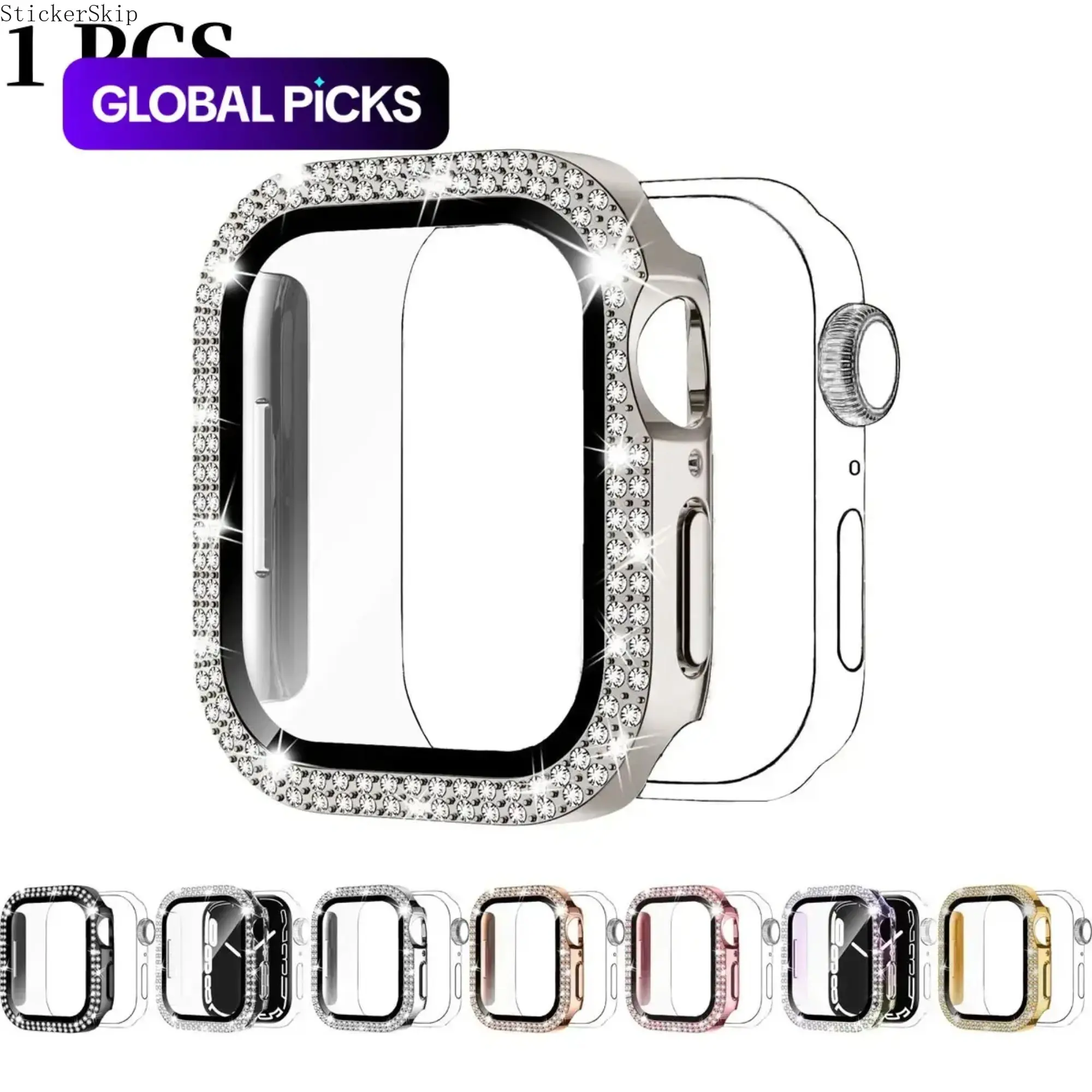 2026 NEW HOT 1pc Shiny Rhinestone 2-in-1 Watch Case with Tempered Glass Screen Protector, Anti-fall Protective Ultra-Thin Cover for Apple Watch 38/40/41/42/44/45/46/49mm Series Ultra/SE/10-1, Smartwatch Accessories for Men & Women