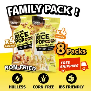 Captain Danny Corn-Free Rice Popcorn Variety Set | Honey & Salted Caramel | Hulless, Air-Popped, IBS-Friendly Snack