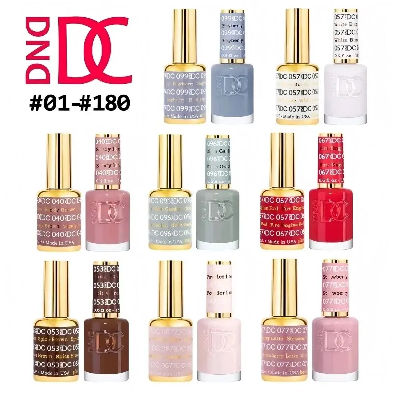 DND DC Gel & Regular Nail Polish Duo Set - 2 Bottles, 0.6oz Each, Shades #001-#180, Custom Colors, DIY-Friendly Nail Supplies for Daily & Special Occasions, Gel Nail Polish