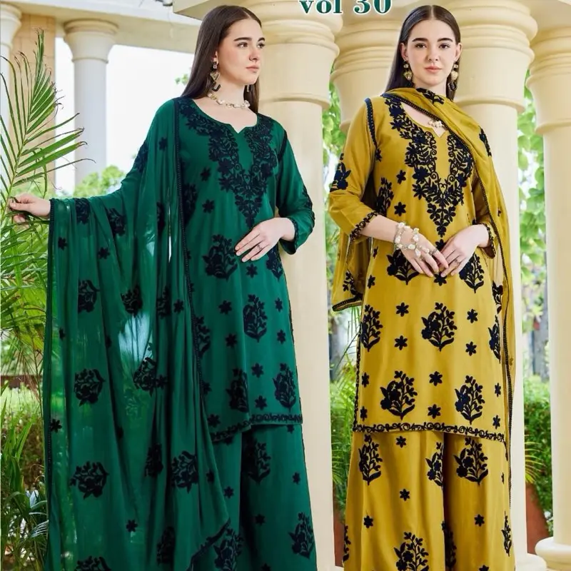 Designer Kurti Bottom & Dupatta 3pcs Suit Rayon Fabric with Black Thread Work Salwar Kameez for Women